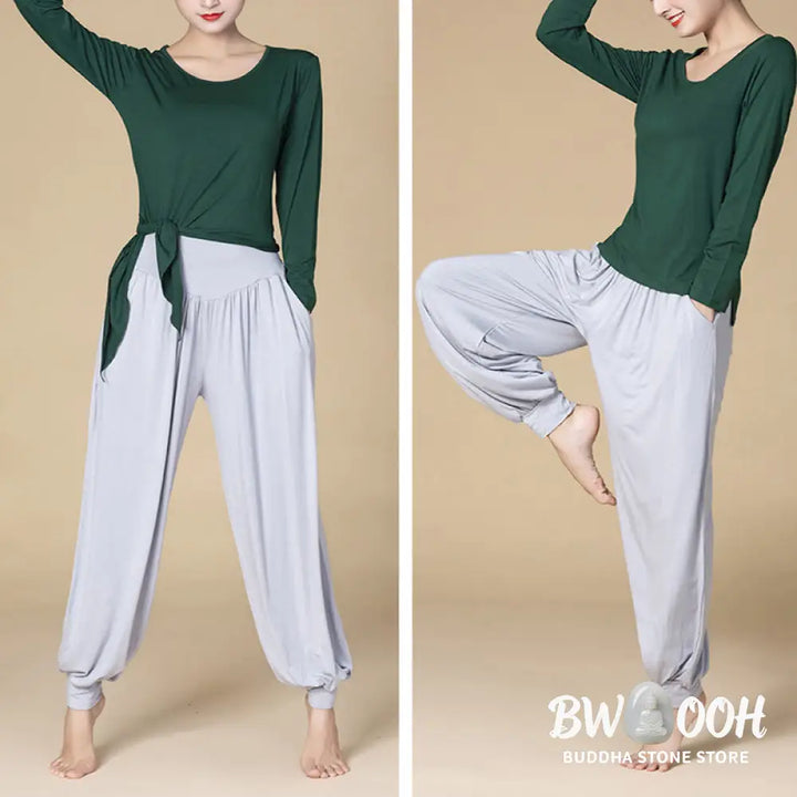BWOOOH printed harem pants - Solid Color Modal Yoga Dance High Waist 