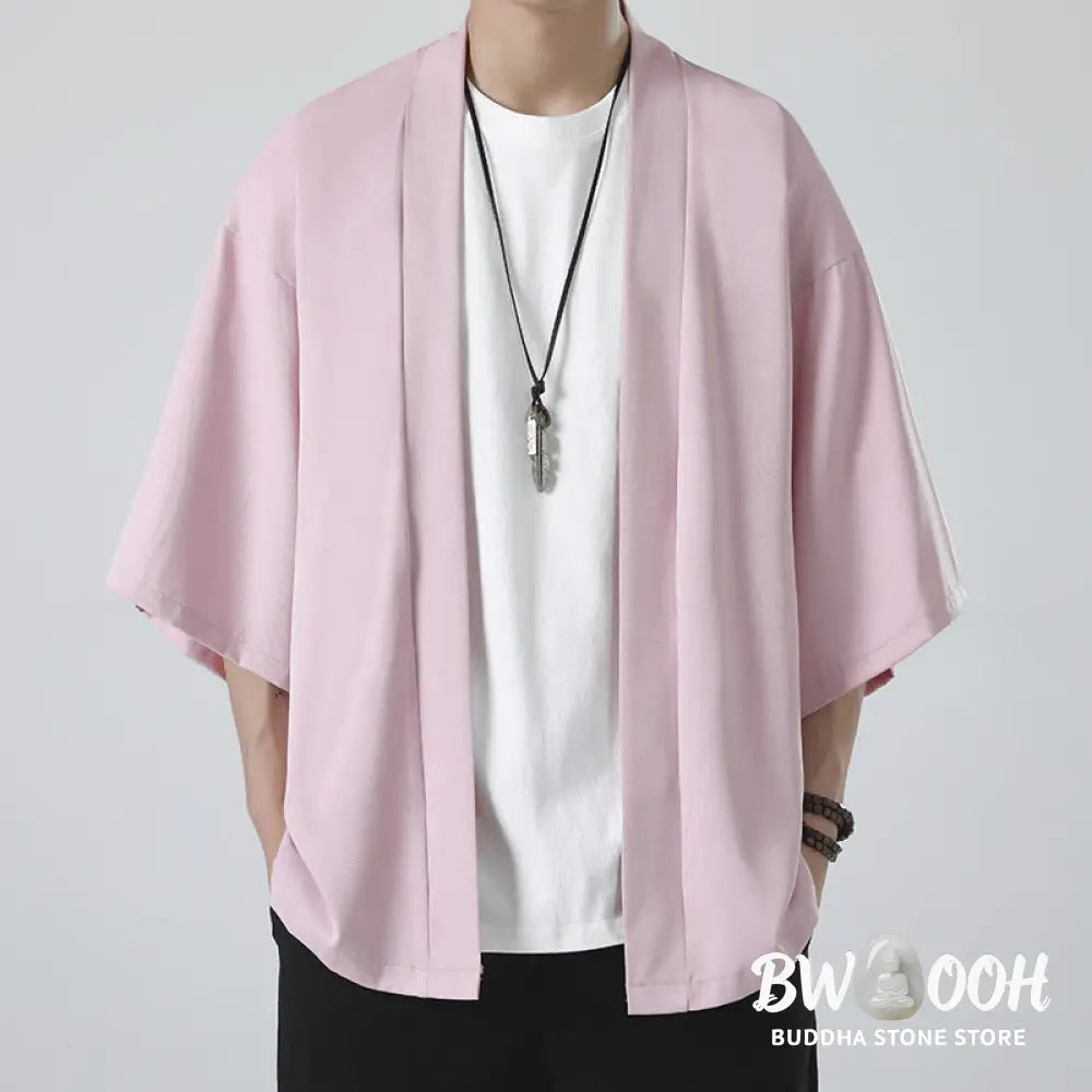 Buddha Stones Solid Color Open Front Jacket Men&