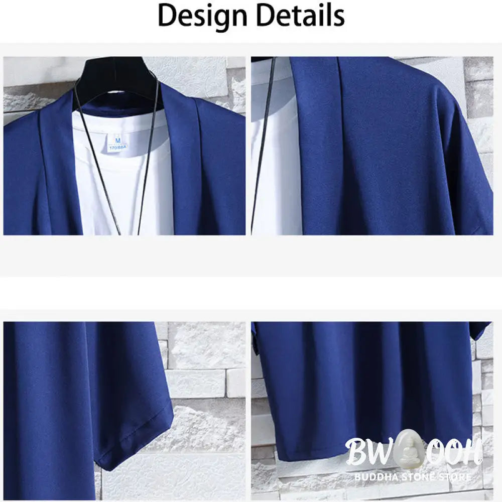 Buddha Stones Solid Color Open Front Jacket Men&