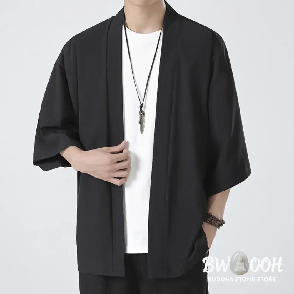 Buddha Stones Solid Color Open Front Jacket Men&