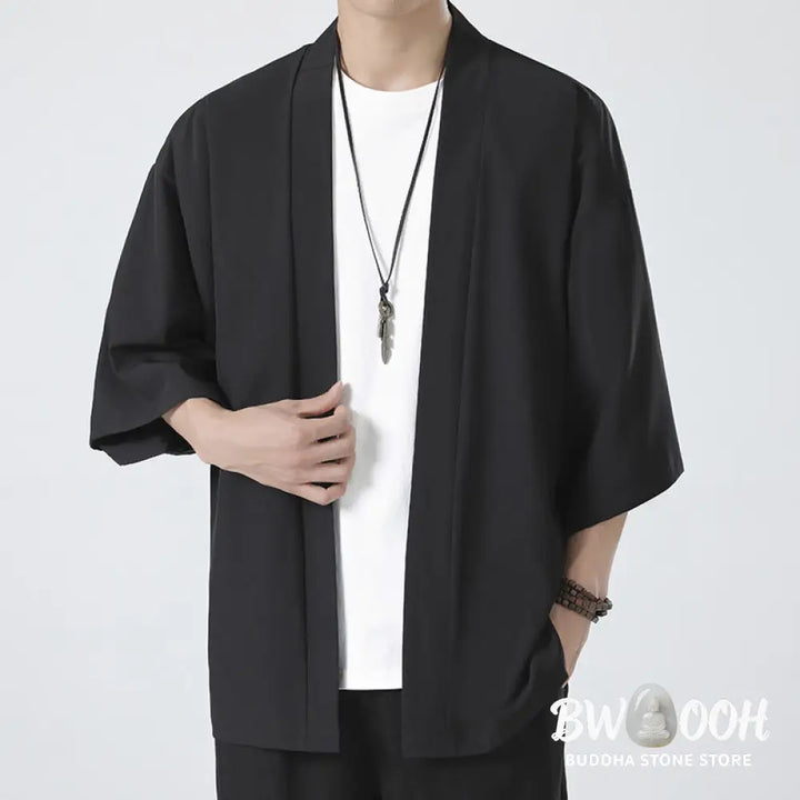 Buddha Stones Solid Color Open Front Jacket Men&