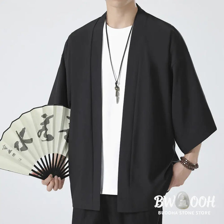 Buddha Stones Solid Color Open Front Jacket Men&