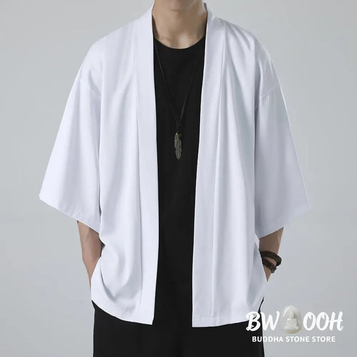 Buddha Stones Solid Color Open Front Jacket Men&