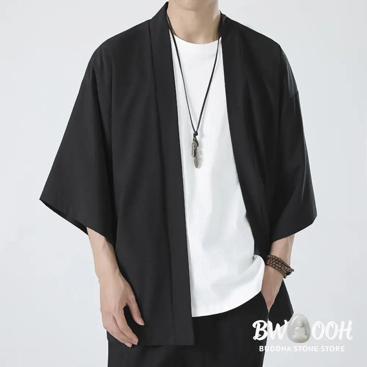 Buddha Stones Solid Color Open Front Jacket Men&