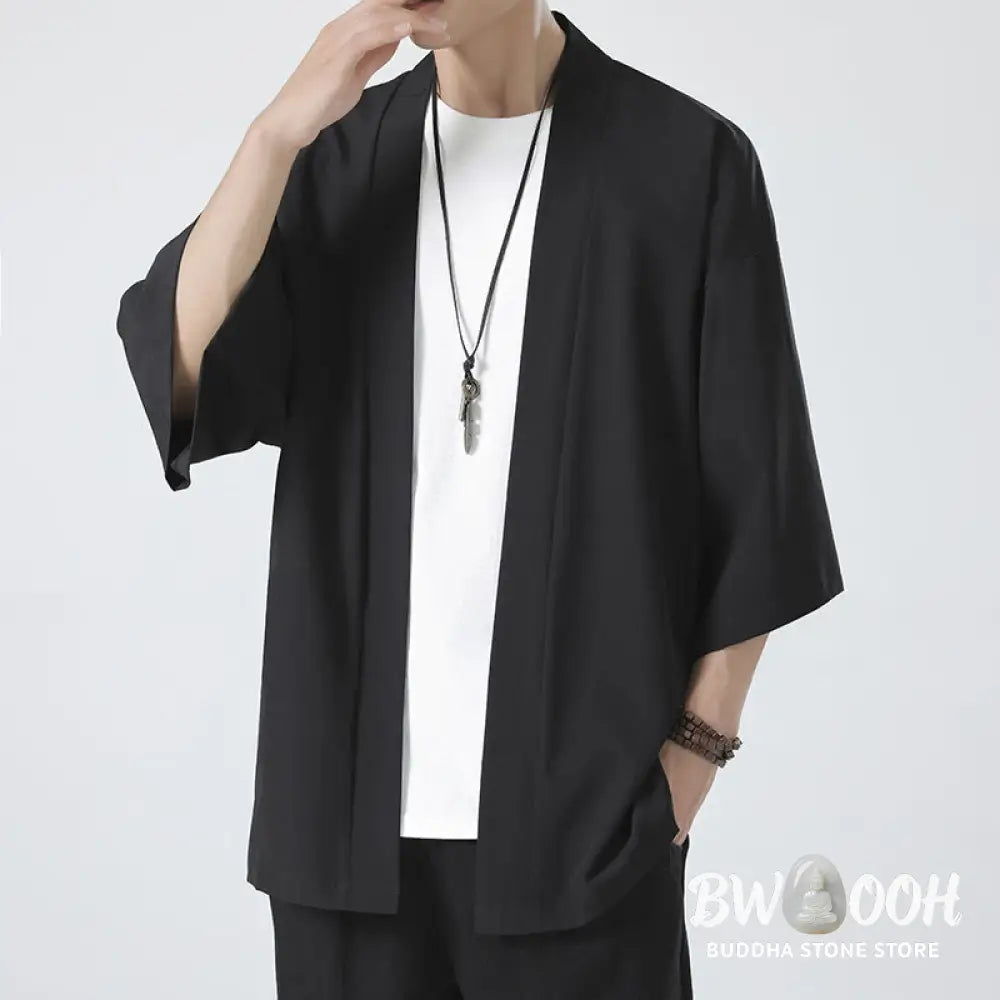 Buddha Stones Solid Color Open Front Jacket Men&