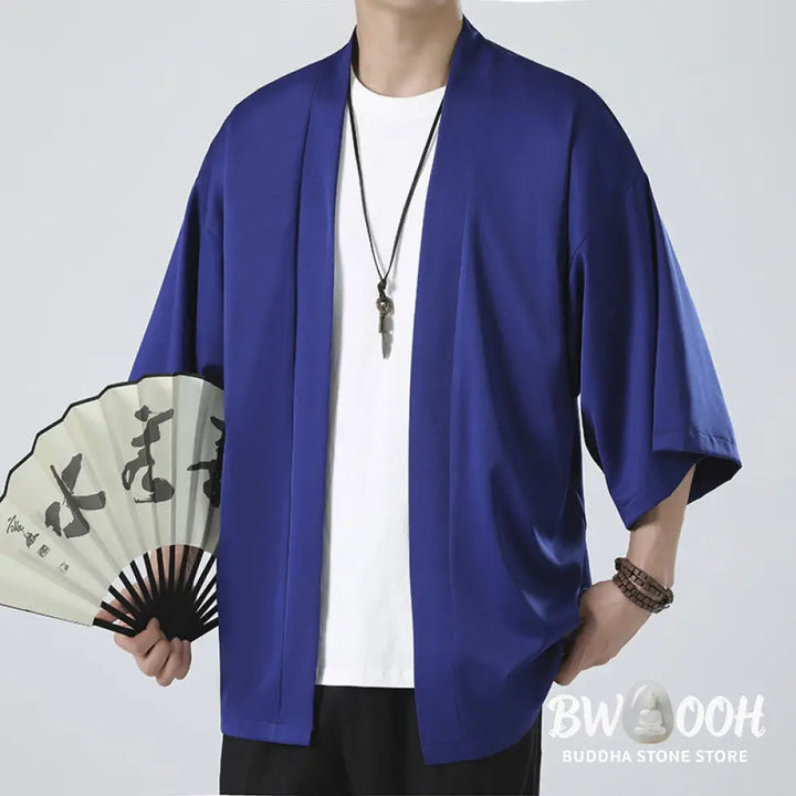 Buddha Stones Solid Color Open Front Jacket Men&
