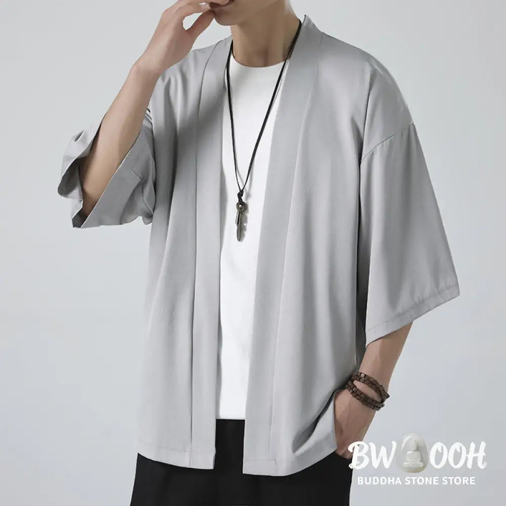 Buddha Stones Solid Color Open Front Jacket Men&