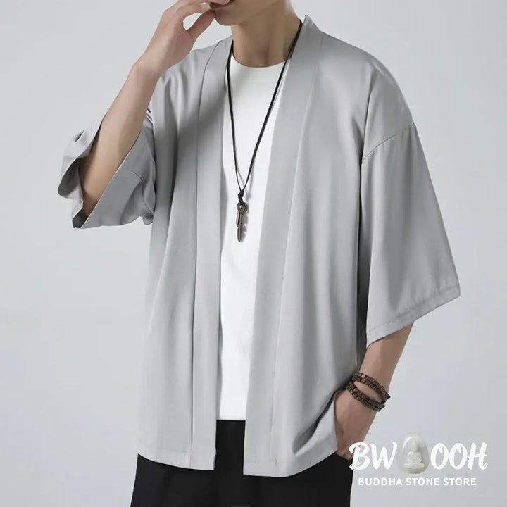 Buddha Stones Solid Color Open Front Jacket Men&
