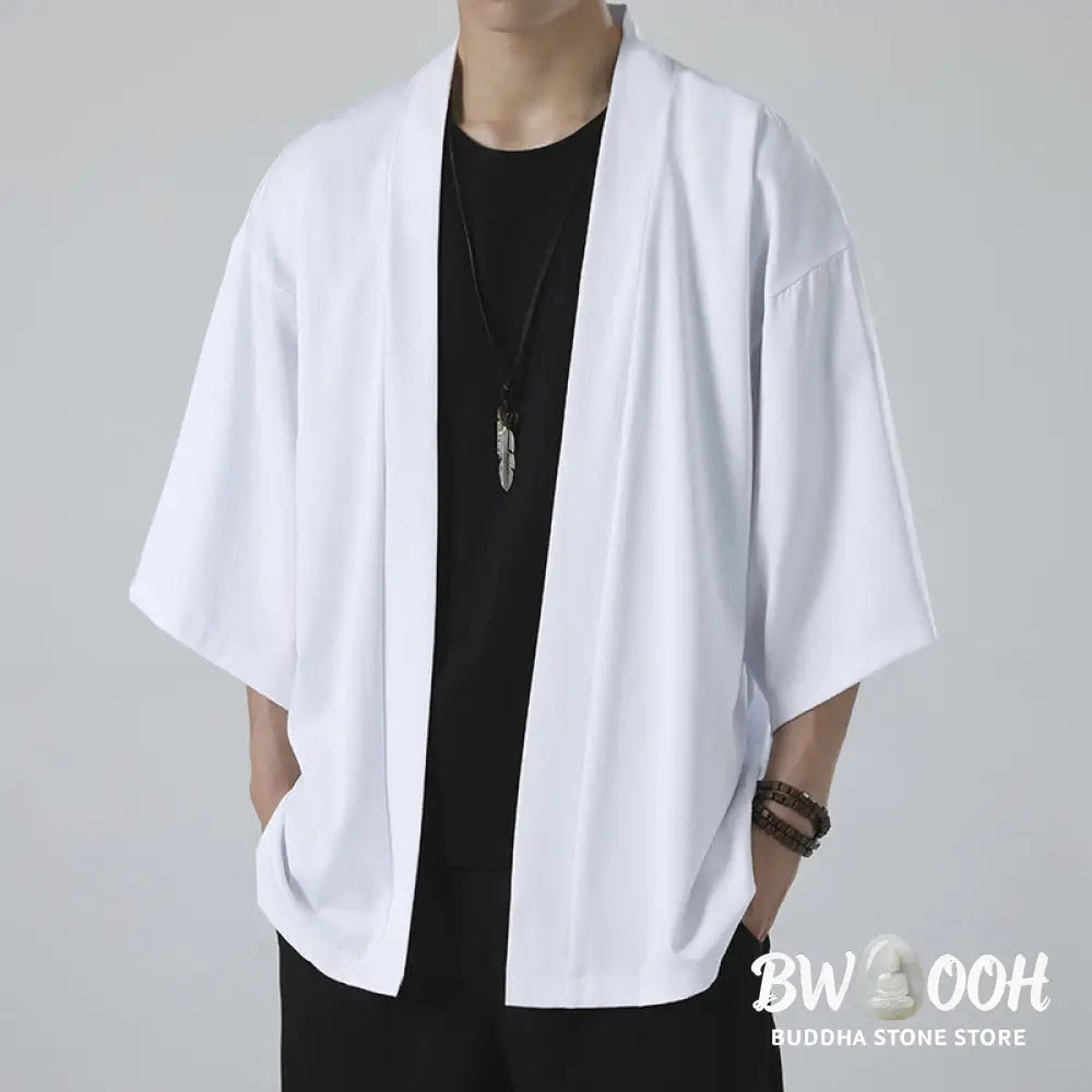 Buddha Stones Solid Color Open Front Jacket Men&