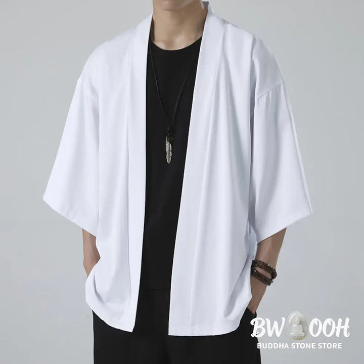 Buddha Stones Solid Color Open Front Jacket Men&