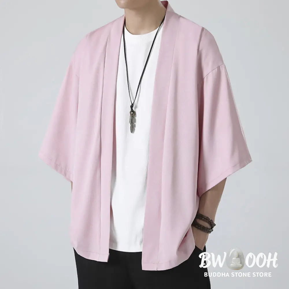 Buddha Stones Solid Color Open Front Jacket Men&