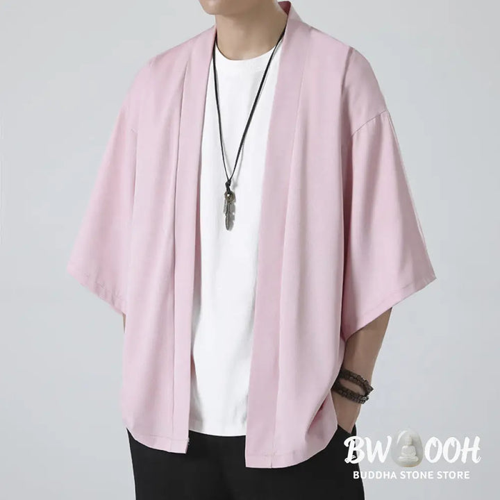 Buddha Stones Solid Color Open Front Jacket Men&