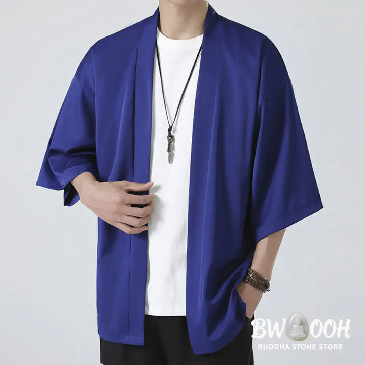 Buddha Stones Solid Color Open Front Jacket Men&