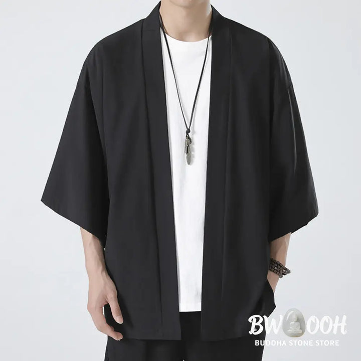Buddha Stones Solid Color Open Front Jacket Men&