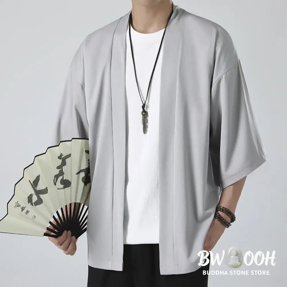 Buddha Stones Solid Color Open Front Jacket Men&