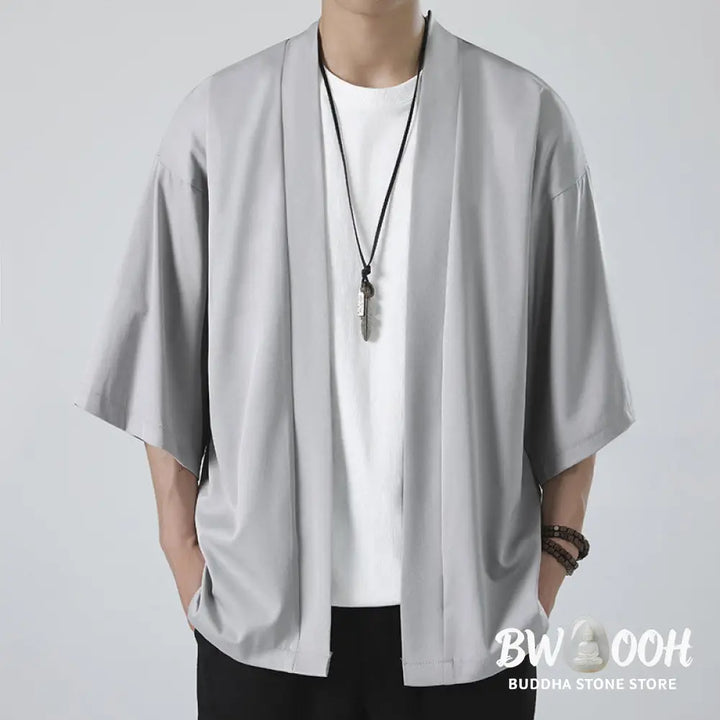Buddha Stones Solid Color Open Front Jacket Men&