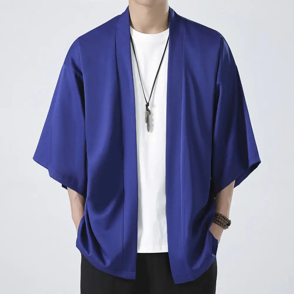 Buddha Stones Solid Color Open Front Jacket Men&