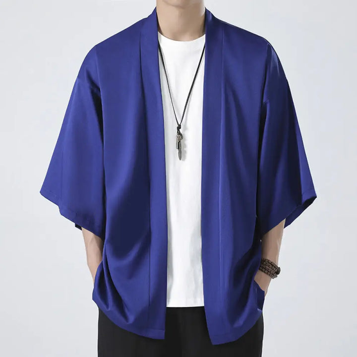 Buddha Stones Solid Color Open Front Jacket Men&