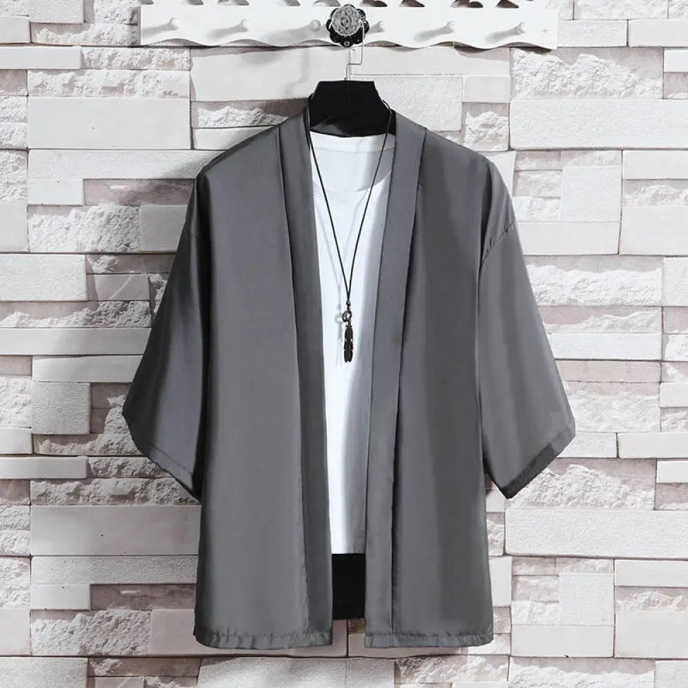 Buddha Stones Solid Color Open Front Jacket Men&