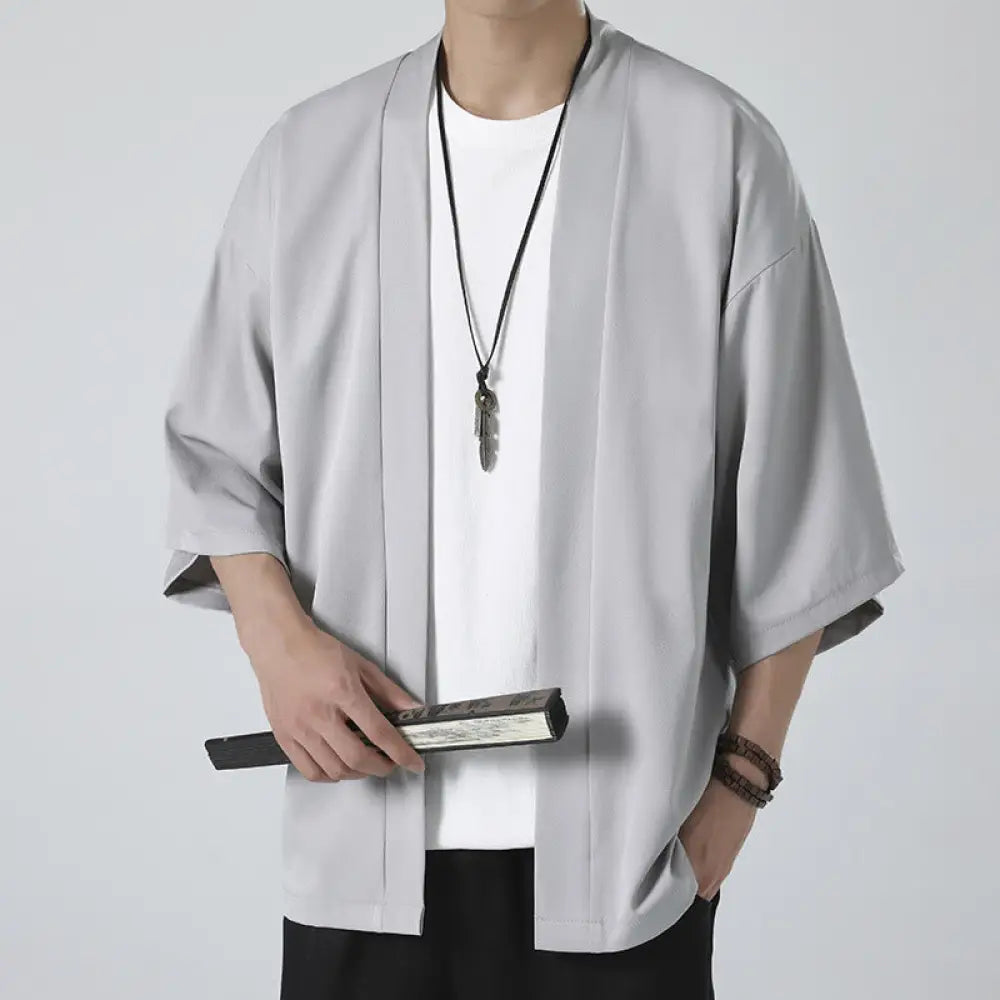 Buddha Stones Solid Color Open Front Jacket Men&