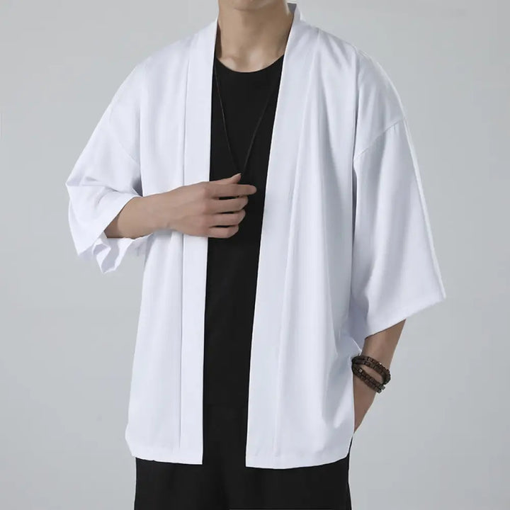 Buddha Stones Solid Color Open Front Jacket Men&