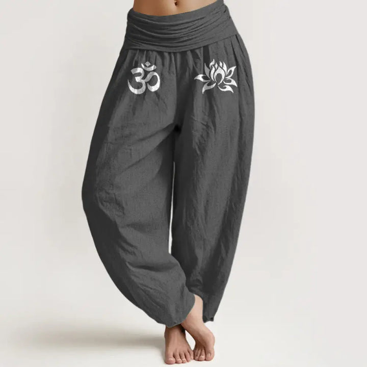 BWOOOH lotus print harem pants - Solid Color Pure Cotton Lotus Om Symbol 