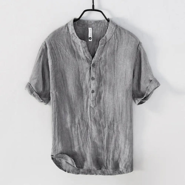 BWOOOH Solid Color Short Sleeve Half Button Shirt Cotton 