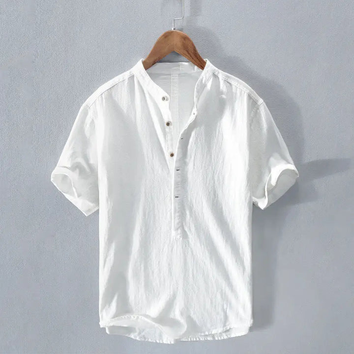 Buddha Stones Solid Color Short Sleeve Half Button Shirt Cotton Men Clothing - White / US/UK/AU36，EU46 (XL) - Men&