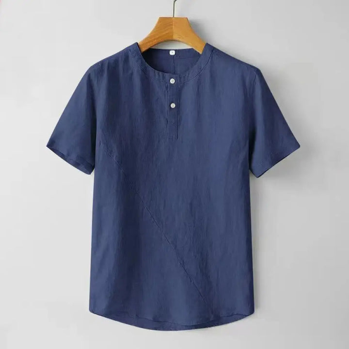 BWOOOH Solid Color Short Sleeve Two Top Buttons Cotton Li