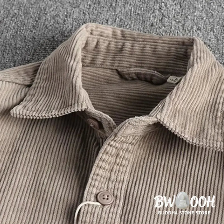 Buddha Stones Solid Color Single Breasted Buttons Men’s Long Sleeve Thickened Jacket With Pockets - Men’s Jacket