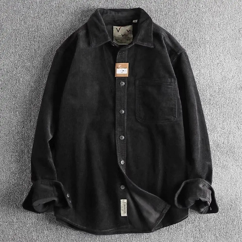 Buddha Stones Solid Color Single Breasted Buttons Men’s Long Sleeve Thickened Jacket With Pockets - Black