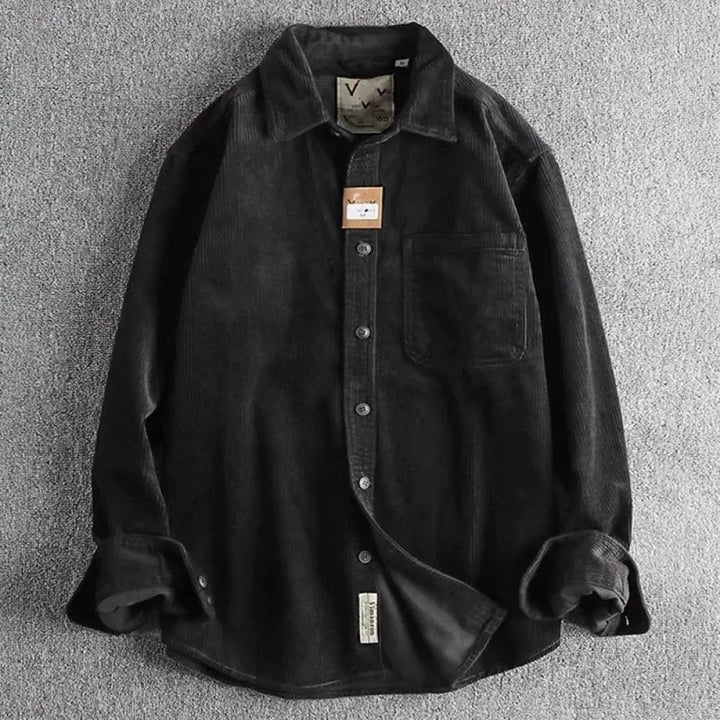 Buddha Stones Solid Color Single Breasted Buttons Men’s Long Sleeve Thickened Jacket With Pockets - Black