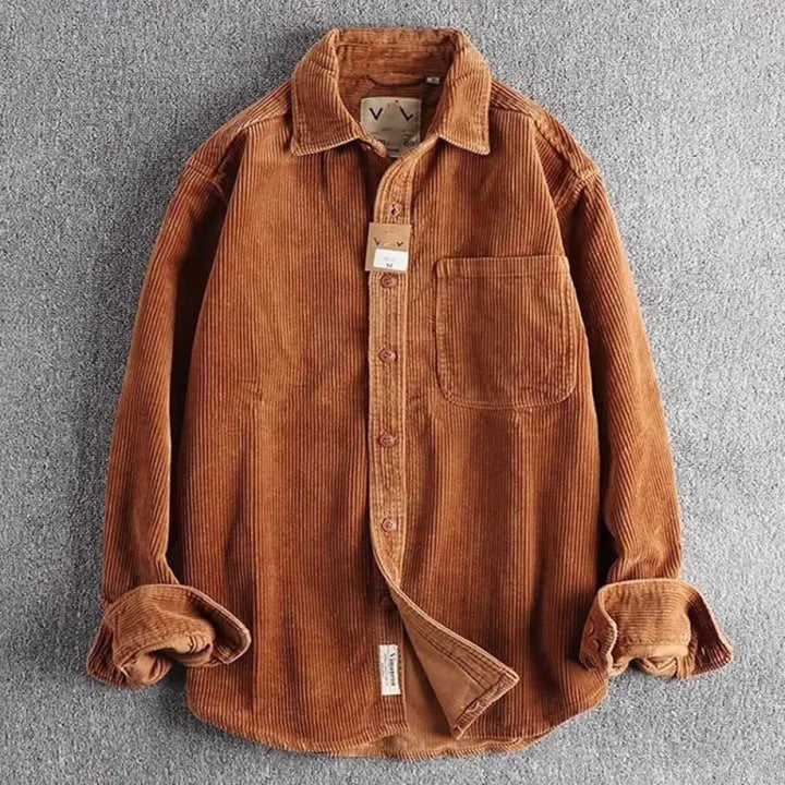 Buddha Stones Solid Color Single Breasted Buttons Men’s Long Sleeve Thickened Jacket With Pockets - Brown