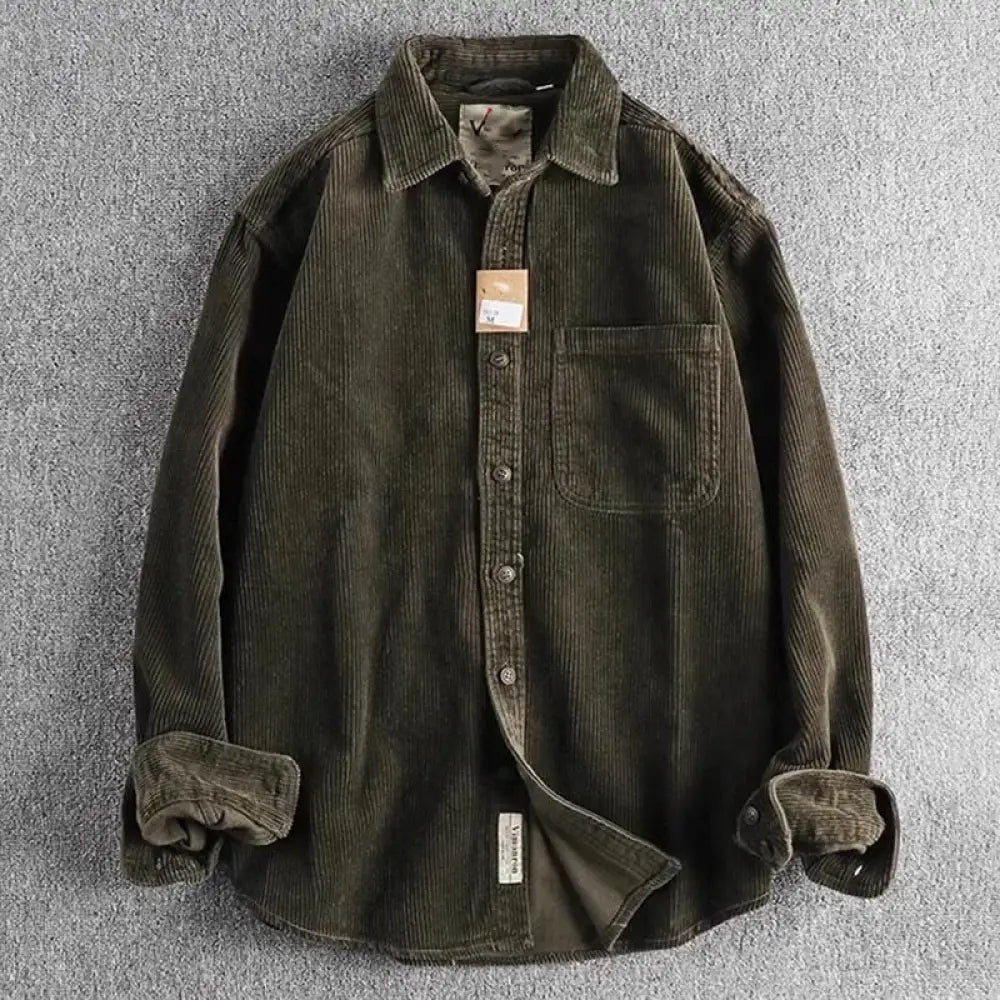 Buddha Stones Solid Color Single Breasted Buttons Men’s Long Sleeve Thickened Jacket With Pockets - DarkOliveGreen