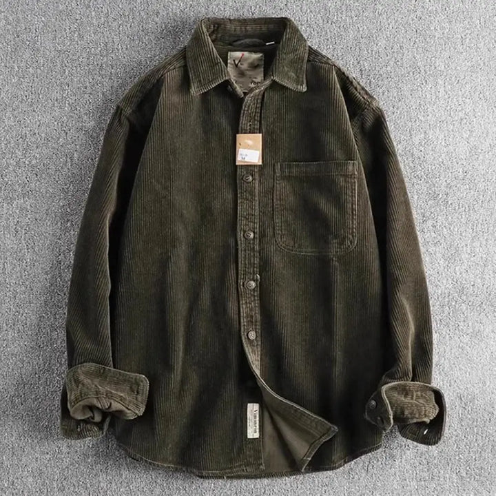 Buddha Stones Solid Color Single Breasted Buttons Men’s Long Sleeve Thickened Jacket With Pockets - DarkOliveGreen