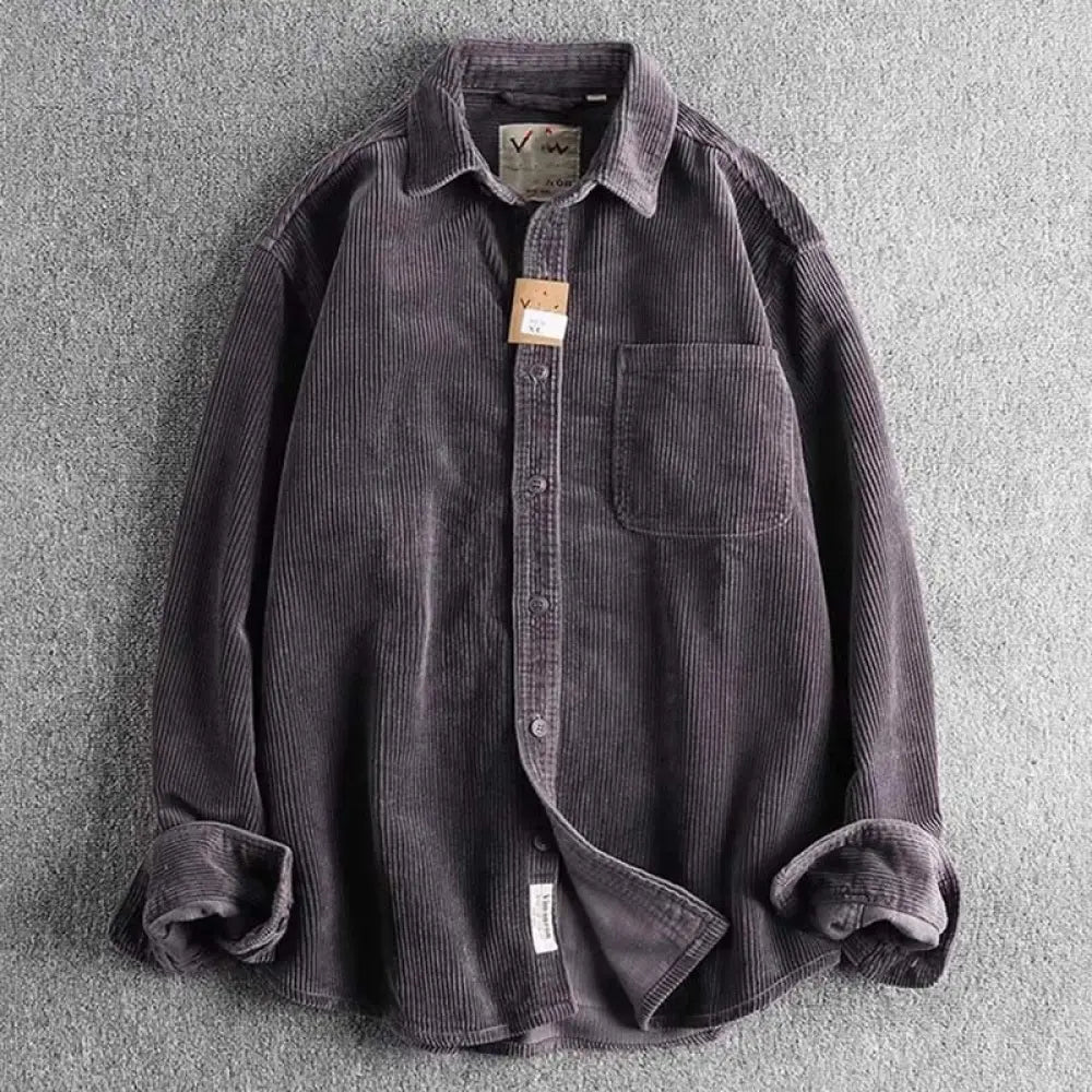 Buddha Stones Solid Color Single Breasted Buttons Men’s Long Sleeve Thickened Jacket With Pockets - Gray