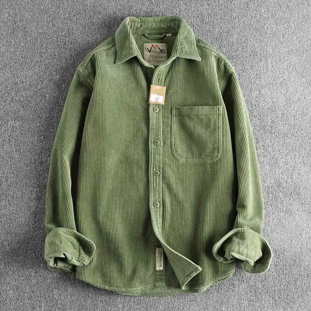 Buddha Stones Solid Color Single Breasted Buttons Men’s Long Sleeve Thickened Jacket With Pockets - Green