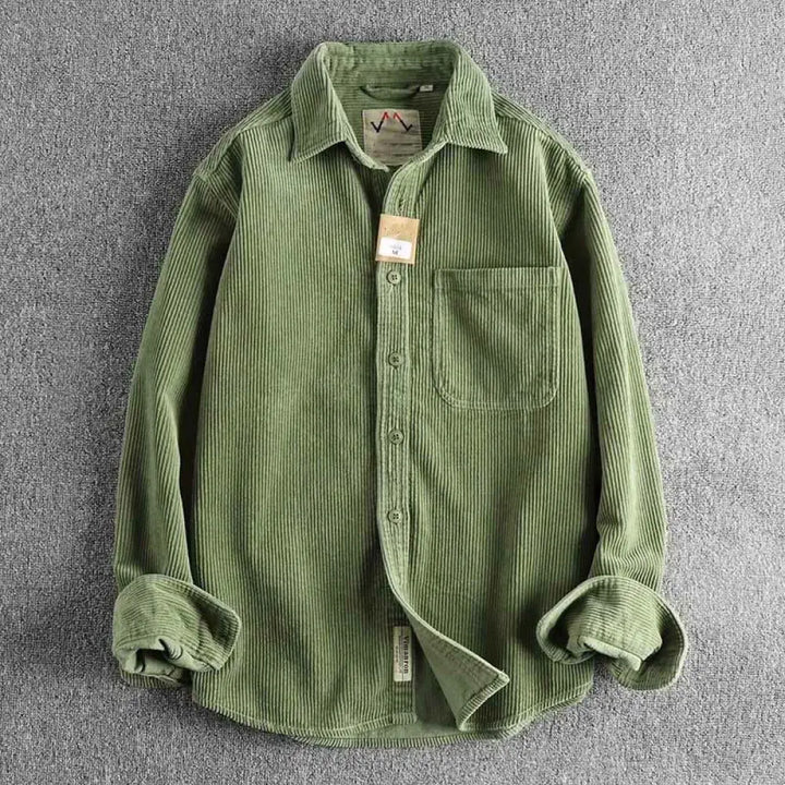 Buddha Stones Solid Color Single Breasted Buttons Men’s Long Sleeve Thickened Jacket With Pockets - Green