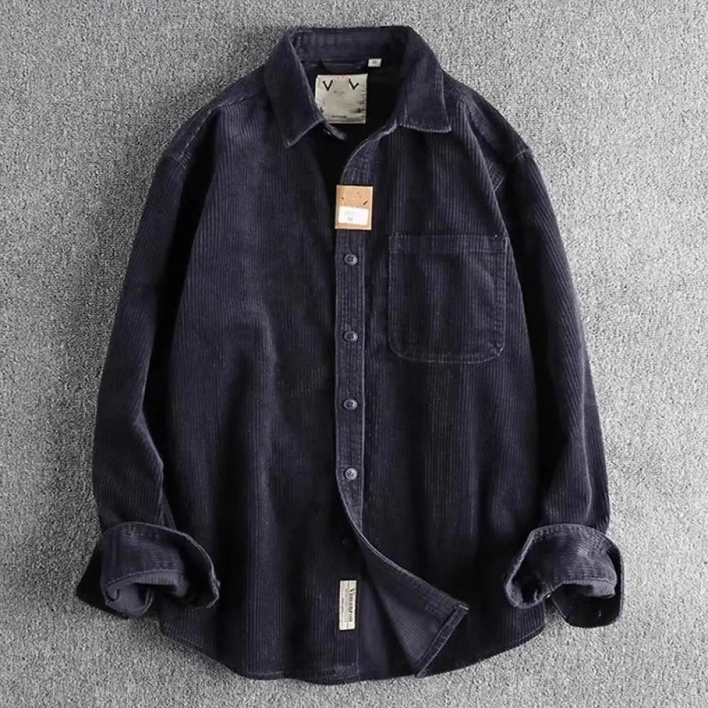 Buddha Stones Solid Color Single Breasted Buttons Men’s Long Sleeve Thickened Jacket With Pockets - MidnightBlue