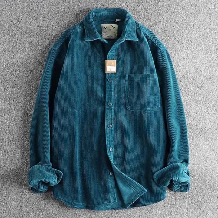 Buddha Stones Solid Color Single Breasted Buttons Men’s Long Sleeve Thickened Jacket With Pockets - Navy