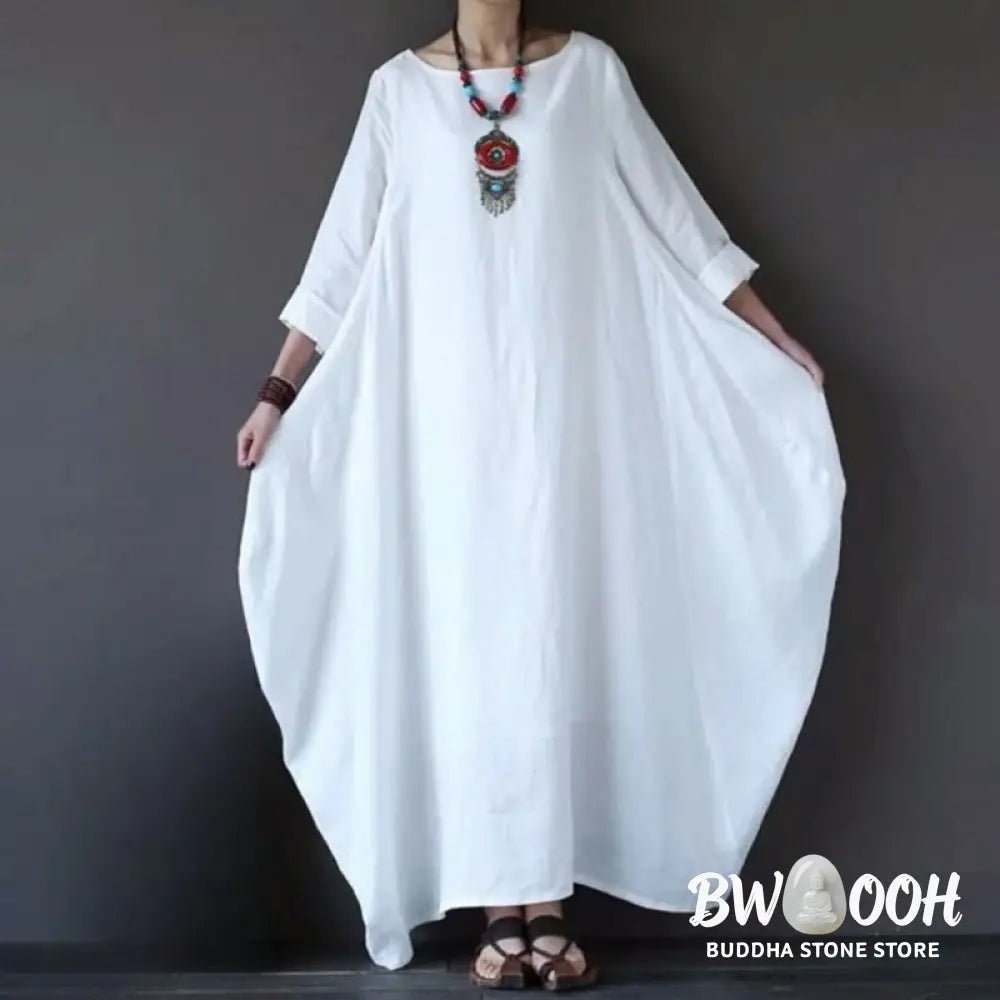 Buddha Stones Solid Color Three Quarter Sleeve Cotton Women’s Maxi Dress - Maxi Dress
