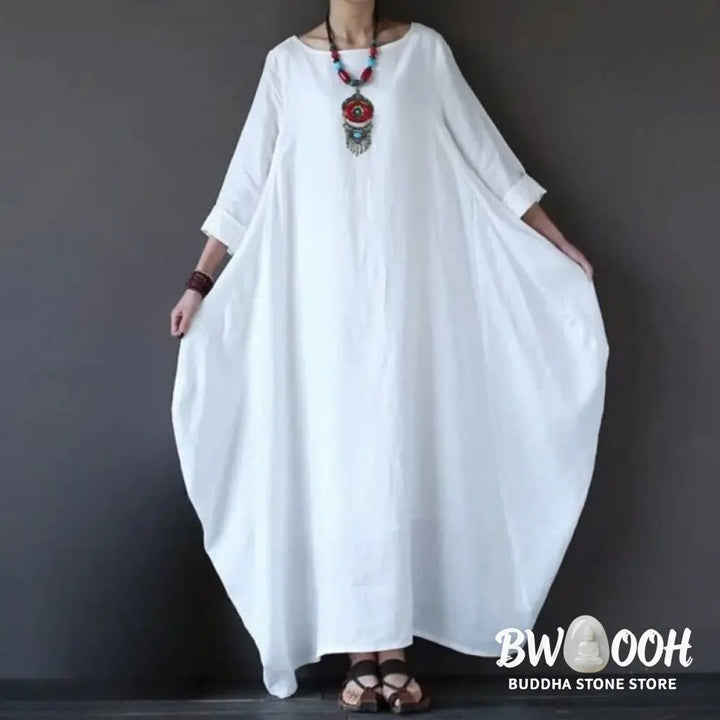 Buddha Stones Solid Color Three Quarter Sleeve Cotton Women’s Maxi Dress - Maxi Dress