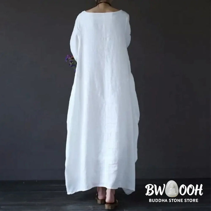 Buddha Stones Solid Color Three Quarter Sleeve Cotton Women’s Maxi Dress - Maxi Dress