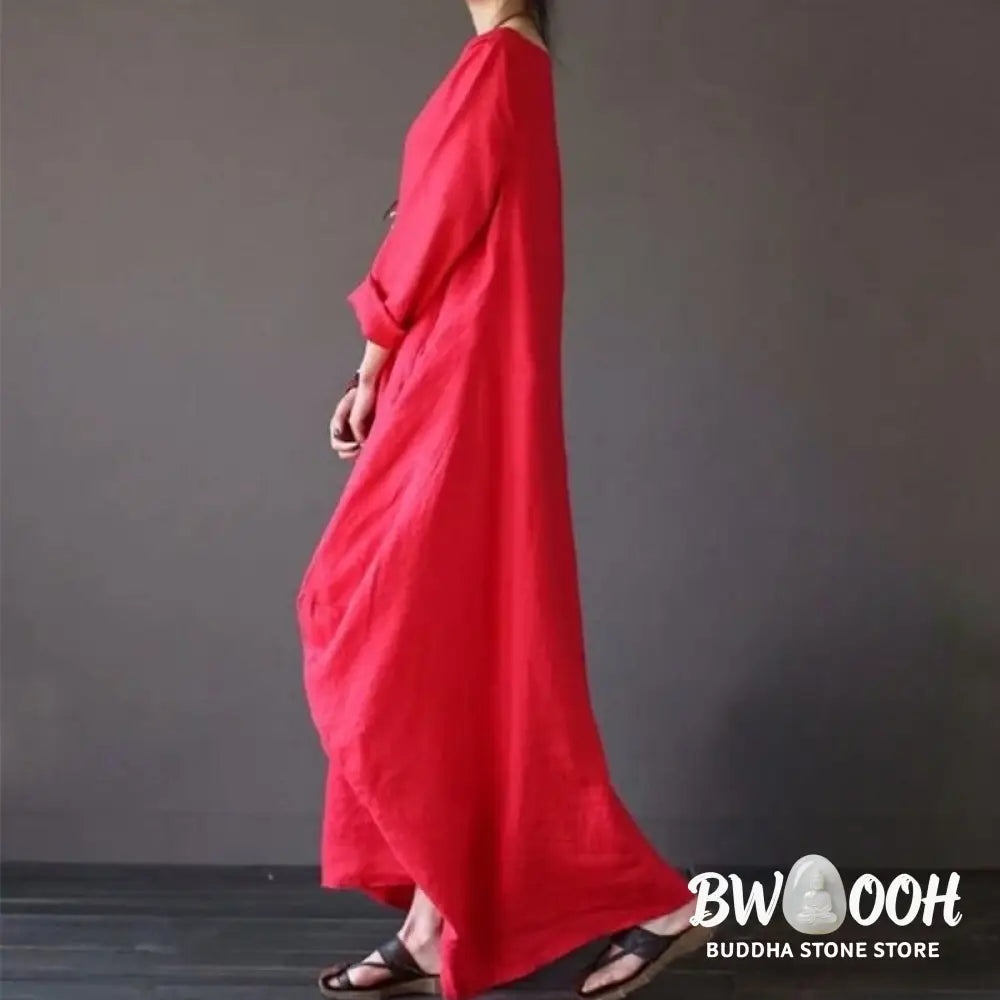 Buddha Stones Solid Color Three Quarter Sleeve Cotton Women’s Maxi Dress - Maxi Dress