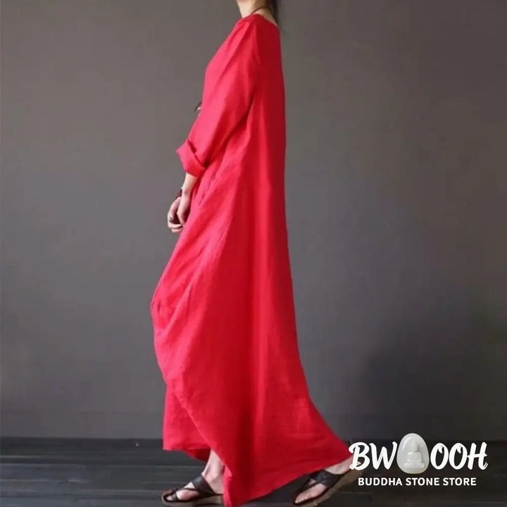 Buddha Stones Solid Color Three Quarter Sleeve Cotton Women’s Maxi Dress - Maxi Dress