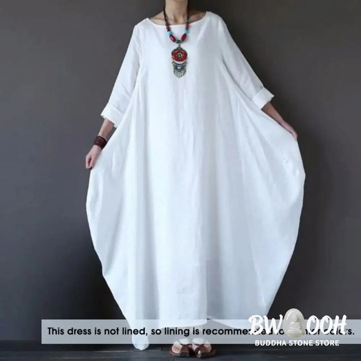 Buddha Stones Solid Color Three Quarter Sleeve Cotton Women’s Maxi Dress - Maxi Dress