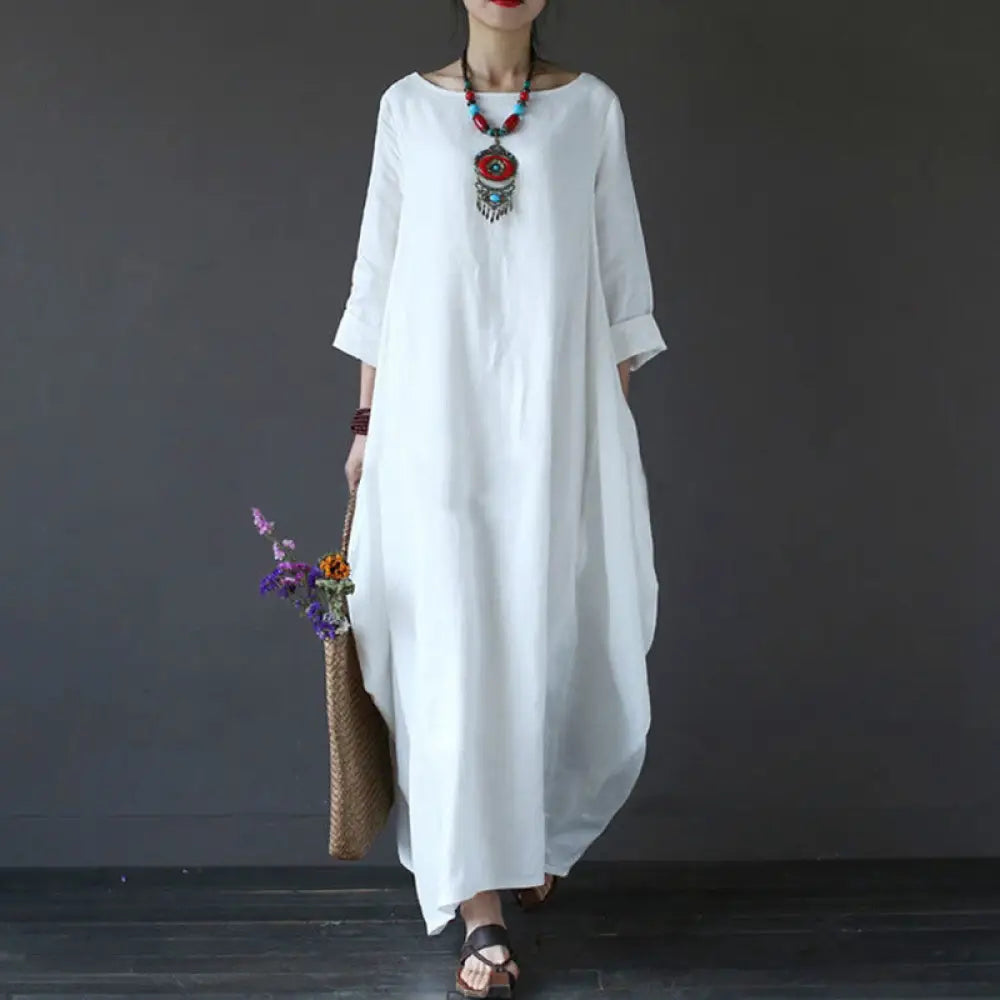 BWOOOH Solid Color Three Quarter Sleeve Cotton Women&