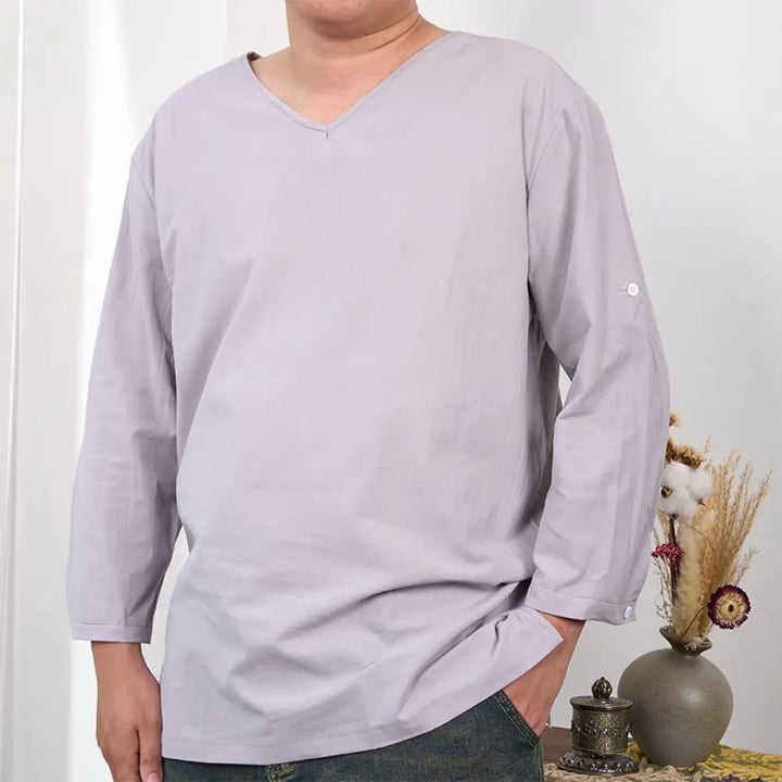 Buddha Stones Solid Color Three Quarter Sleeve Men’s T-shirt - Gainsboro / US/UK/AU38，EU48 (M) - Men’s T-Shirts