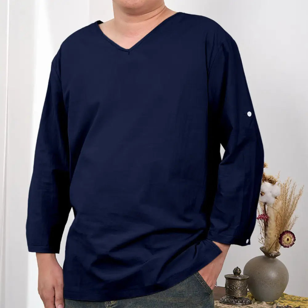 Buddha Stones Solid Color Three Quarter Sleeve Men’s T-shirt - SteelBlue / US/UK/AU38，EU48 (M) - Men’s T-Shirts