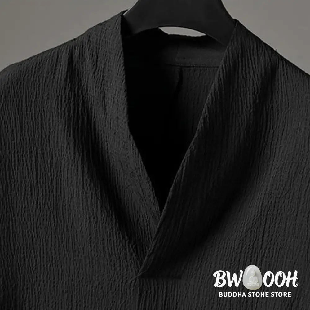 Buddha Stones Solid Color Three Quarter Sleeve Shirt Casual Pants Clothing Men’s Set - Men’s Meditation Cloth